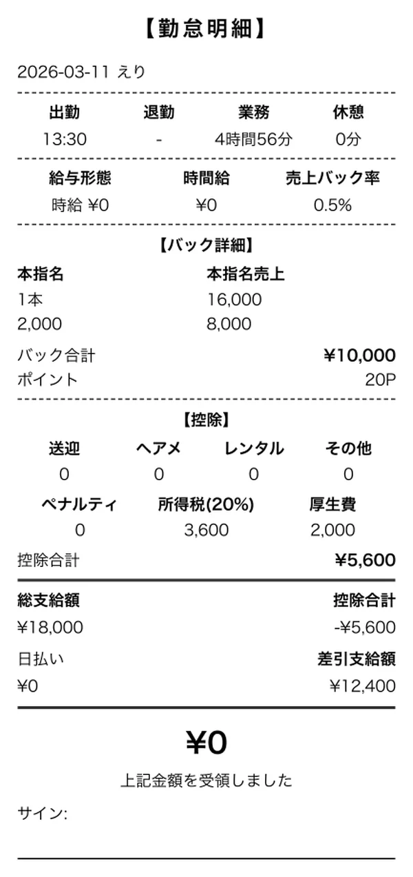 勤怠明細 出力例