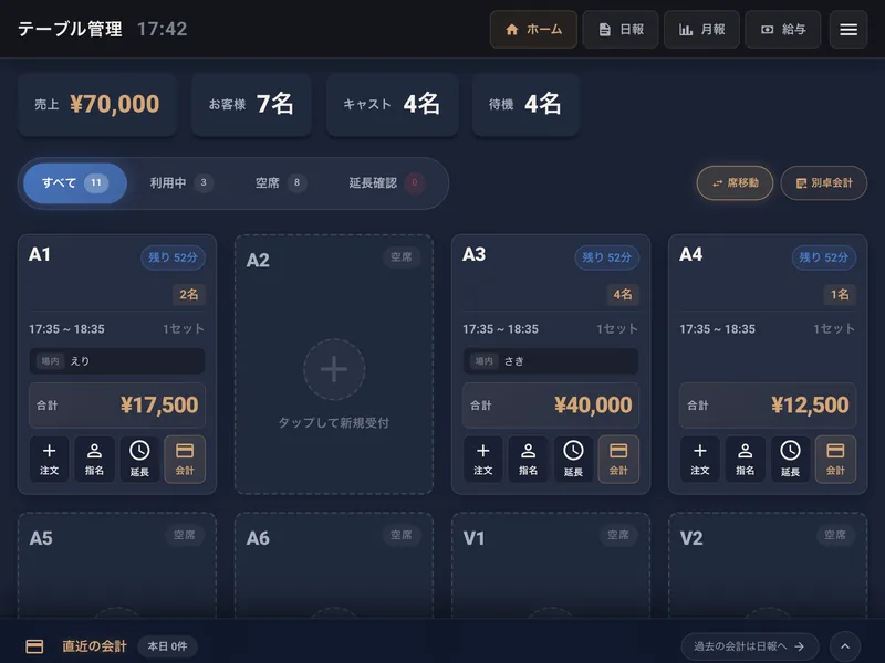 フロア管理 - テーブル状況をリアルタイム表示